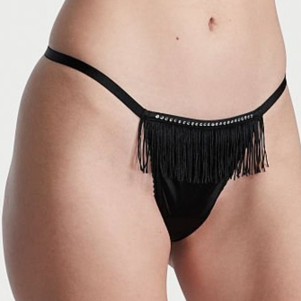 VS VERY SEXY Fringe V-String Panty Black NWT - Picture 1 of 14